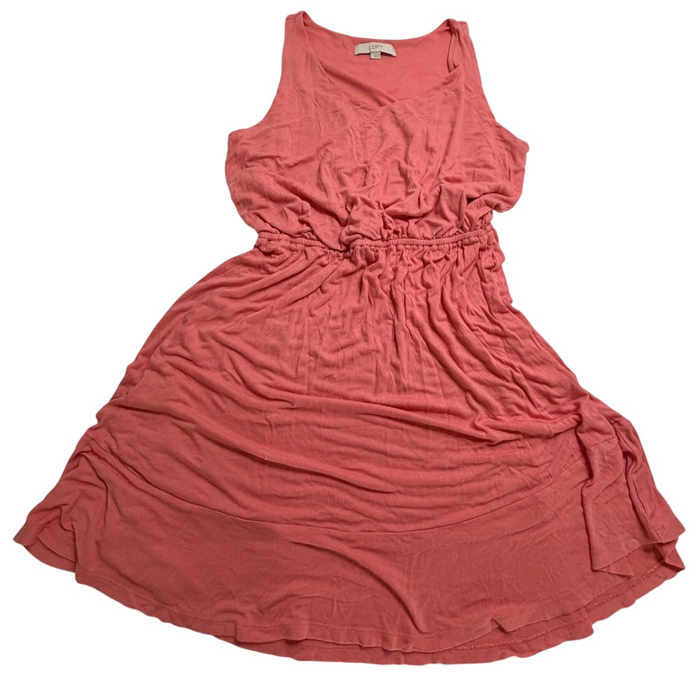Loft Womens Coral Pink Sleeveless V-Neck Cinched Elastic Waist Knit Dress Size M